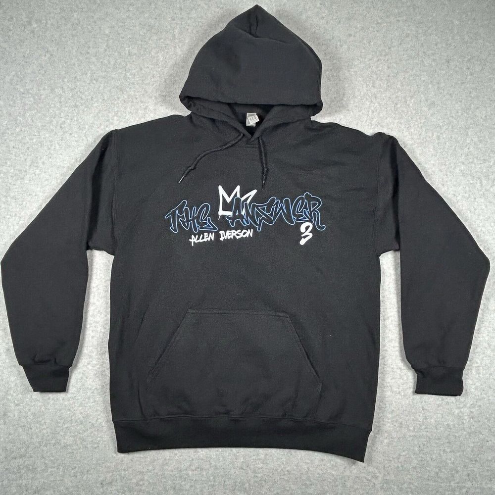 Vtg Gildan Allen Iverson Hoodie Black/Blue Sz L‎ Basketball NBA Big Head Retro